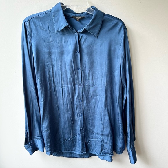 Massimo Dutti women’s blue viscose long sleeved button down blouse - Picture 1 of 8